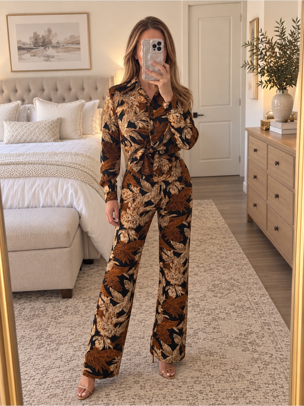 PrettyLittleThing Black Floral Tie-Waist Jumpsuit